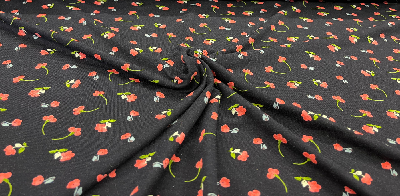 Viscose Stretch Navy with Pink Flowers